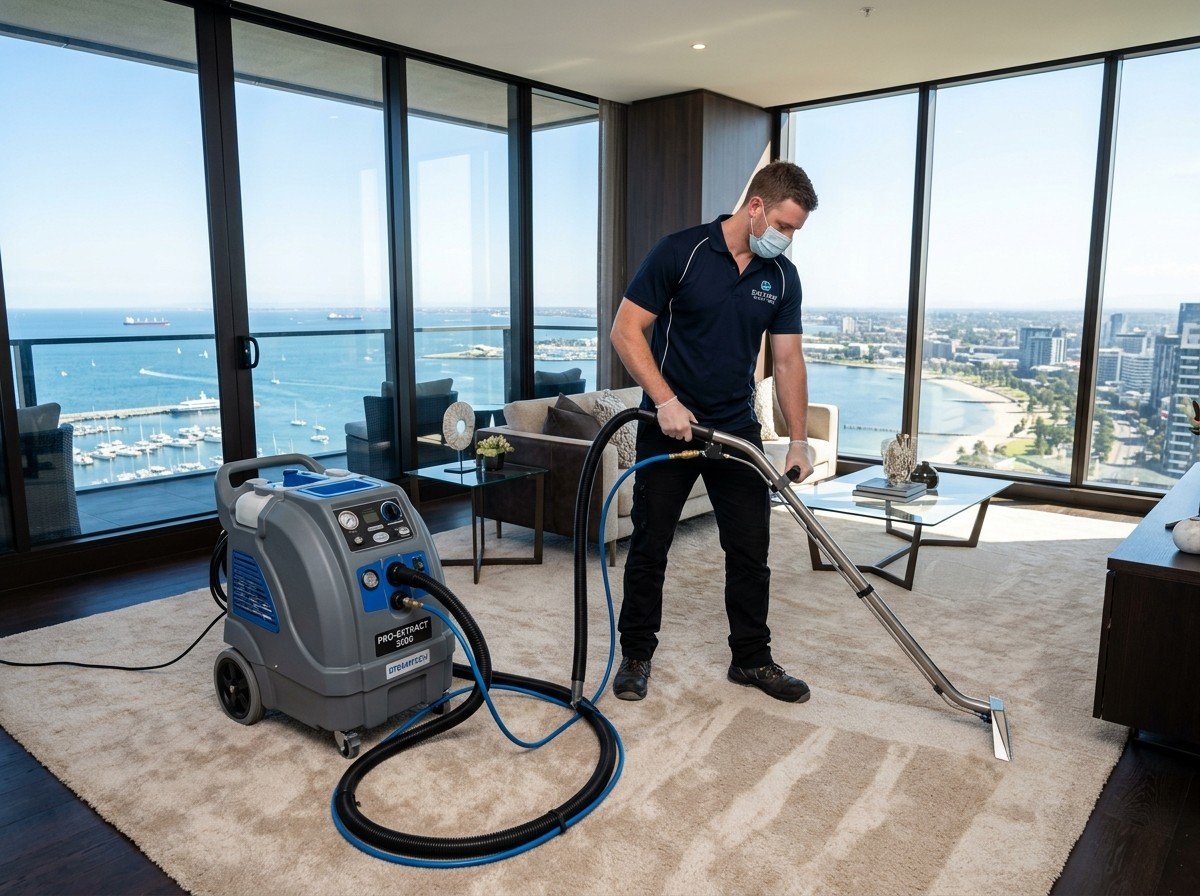 Portable extraction and encapsulation machine operating inside high rise apartment