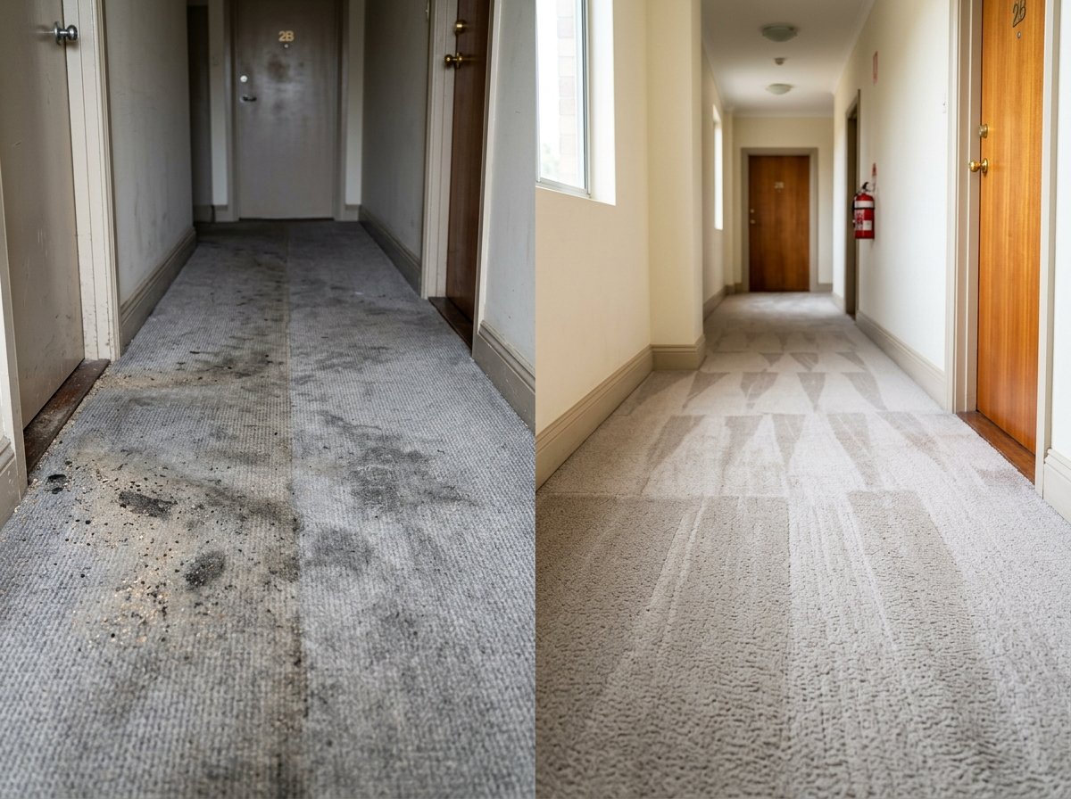 St Kilda hallway carpet before and after sand extraction